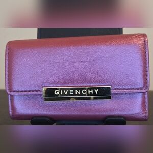 Givenchy Burgundy Leather 5 Key Holder Case Gold Logo Compact Wallet